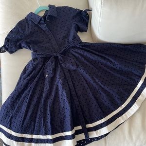 CH Carolina Herrera navy blue embroidered dress.